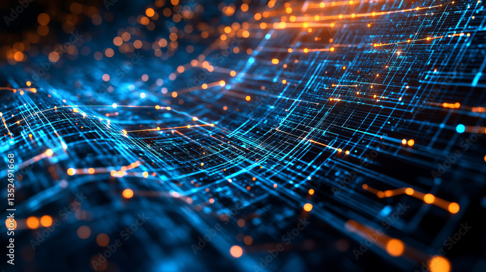 Poster digital cyberspace and digital data network connections concept. transfer digital data hi-speed inte