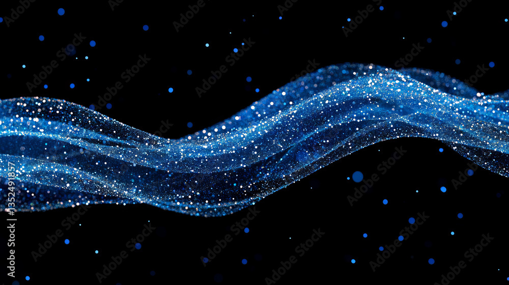 Poster blue color digital particles wave flow cyberspace abstract technology background concept