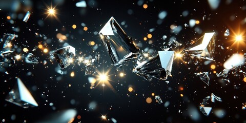 Obraz premium Abstract image showing shattered crystalline forms with bright highlights and stars