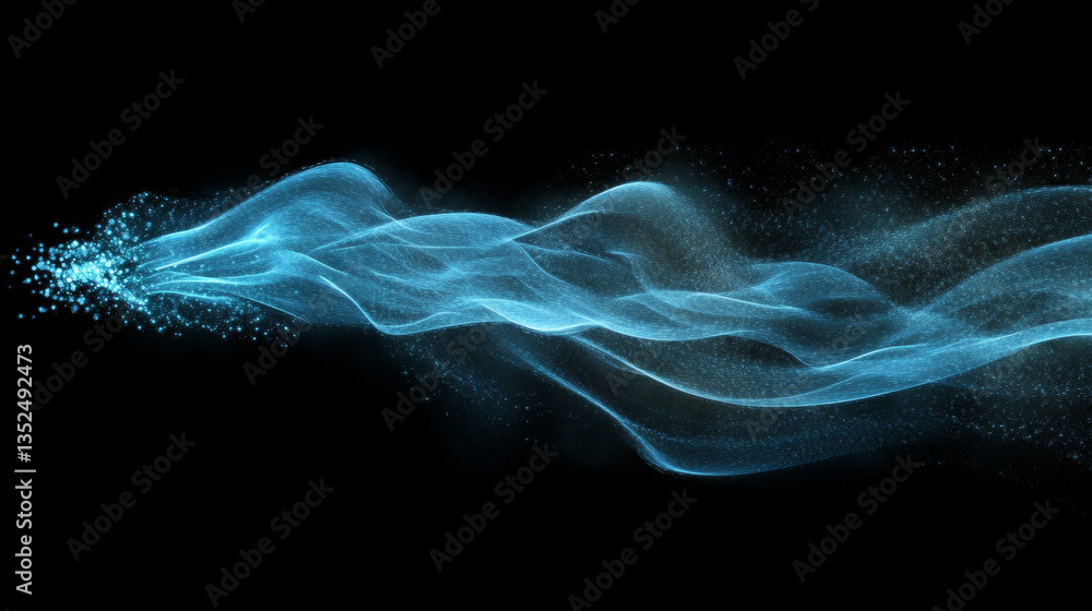 Poster blue color digital particles wave flow cyberspace abstract technology background concept