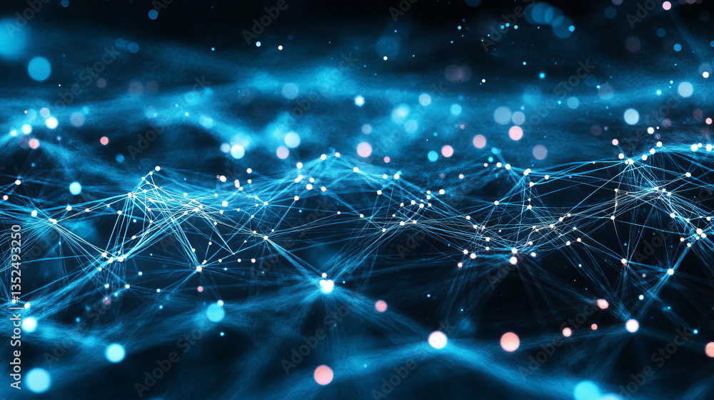 Poster digital cyberspace with particles and digital data network connections. high speed connection and da