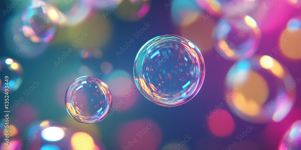 Aufkleber several iridescent soap bubbles are floating with colorful blurred backgrounds