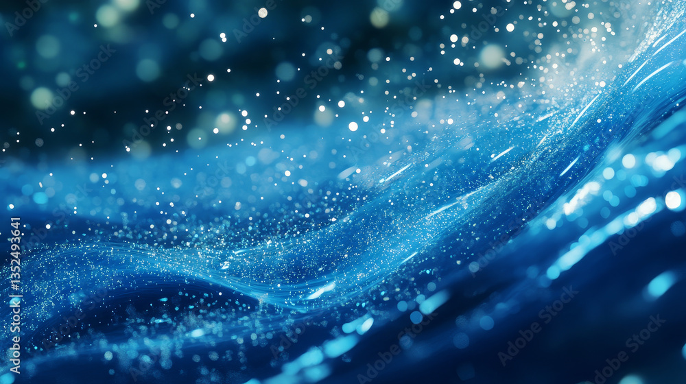 Poster abstract blue digital particles wave and digital data network connections for technology background 