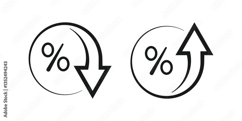 Aufkleber presentation circle up and down a value or price. up and down percent icon symbol vector