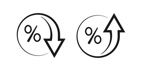 Presentation circle up and down a value or price. Up and down percent icon symbol vector