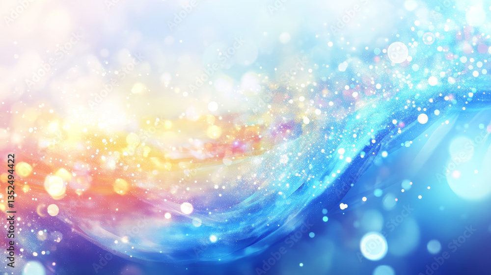 Poster abstract blue color digital particles wave with bokeh and light background