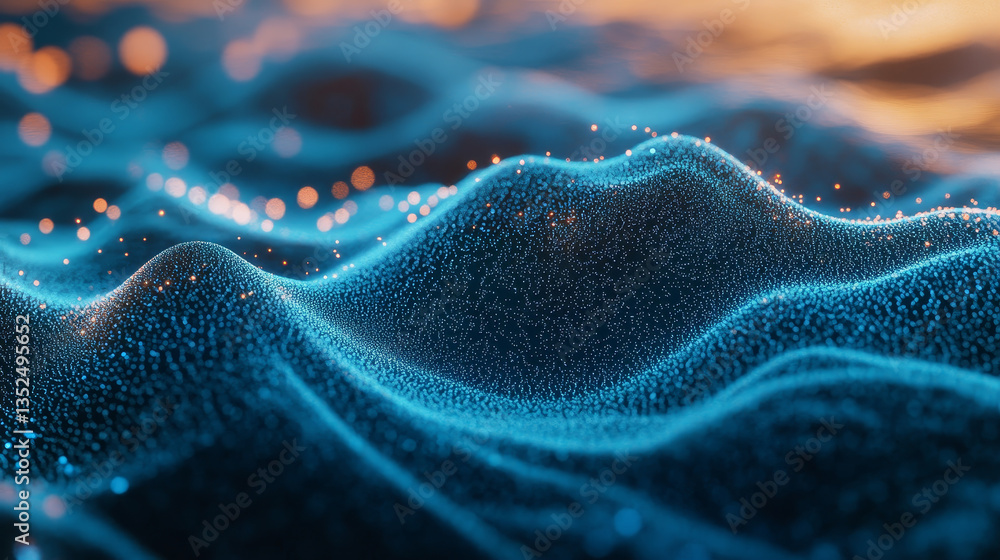 Aufkleber abstract blue color digital particles wave with bokeh and light background