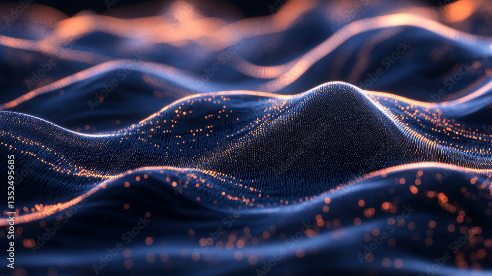 Aufkleber abstract blue color digital particles wave with bokeh and light background