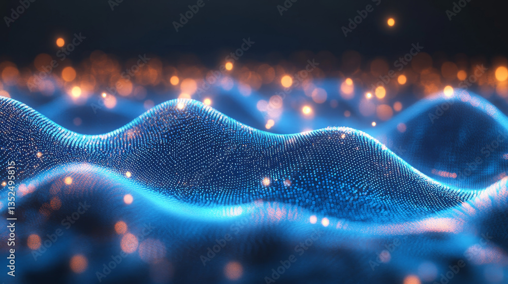 Aufkleber abstract blue color digital particles wave with bokeh and light background