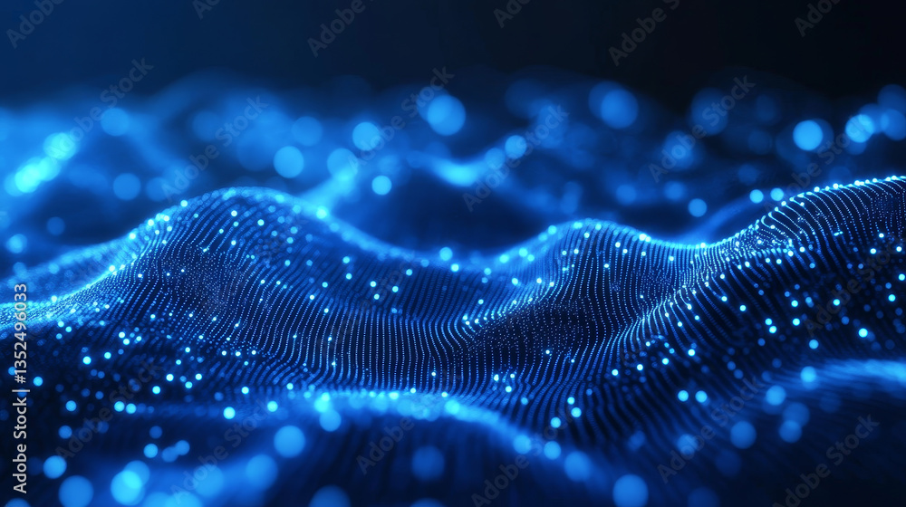 Poster digital abstract background blue wave flow line and dots connect, background 3d rendering