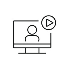 People video on monitor line icon. 