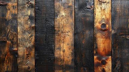 Close-up shot of a rustic wood panel featuring dark brown and golden brown tones and varied grain patterns.