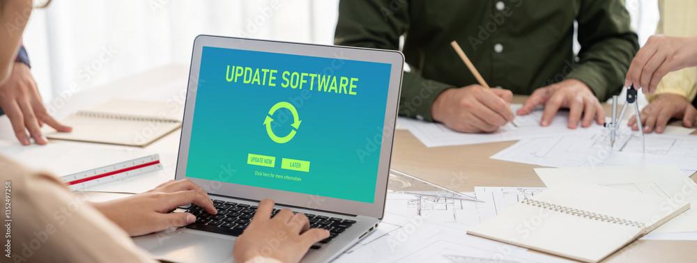 Poster software update on computer for brisk version of device software upgrade