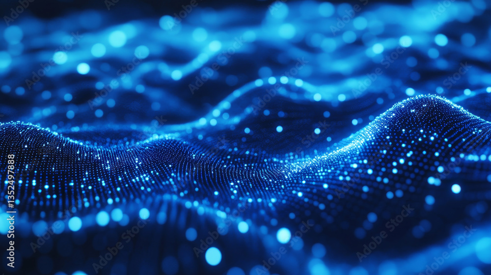 Poster abstract blue digital particles wave and digital data network connections for a technology, communic