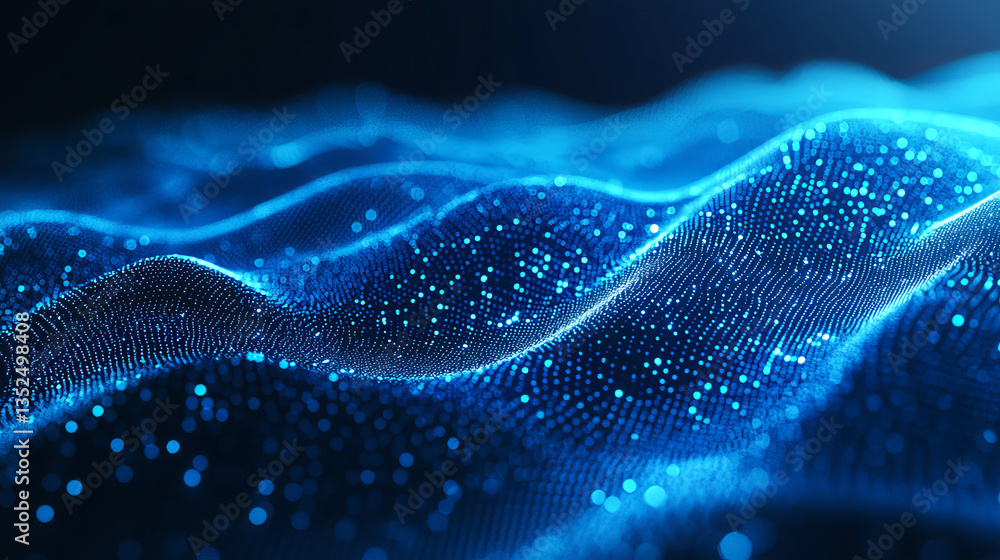 Poster blue color digital particles wave flow cyberspace abstract technology background concept