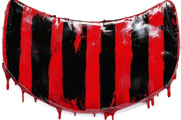 A painted artwork with vertical black and red stripes showing drips