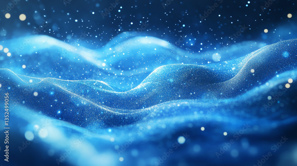 Aufkleber abstract blue color digital particles wave with bokeh and light background