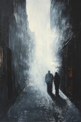 Figures walk down a dark alleyway.