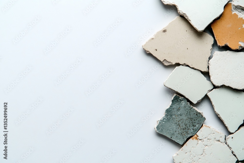Poster colorful fragments of textured plaster create an artistic mosaic on a minimalist background, evoking