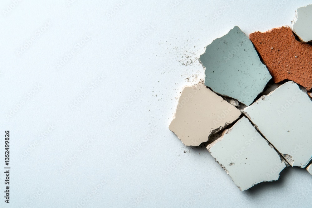 Aufkleber creative texture exploration with broken ceramic tiles on a minimalist background during daytime gen
