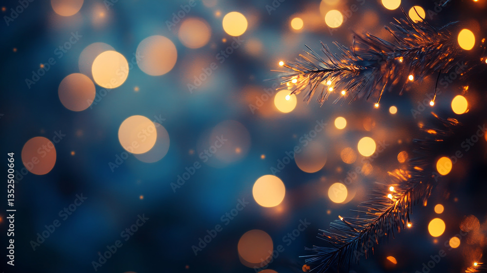Poster polygon abstract blue background is connected with small blurred bokeh particles around it.