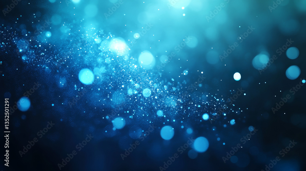 Poster de-focus of blue digital cyberspace and digital matrix with particles and lighting. digital data net