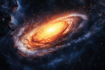 Spiral galaxy glowing in the night sky with billions of stars and cosmic dust clouds swirling in a mesmerizing starlit dance.