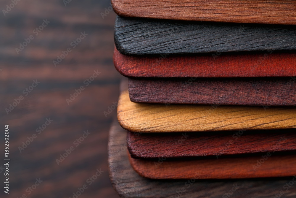 Poster crafted wood stack showcases rich colors and textures highlighting artisanal craftsmanship in a cozy
