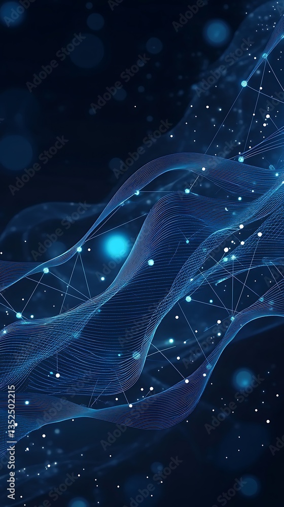 Poster abstract blue network waves digital art background image