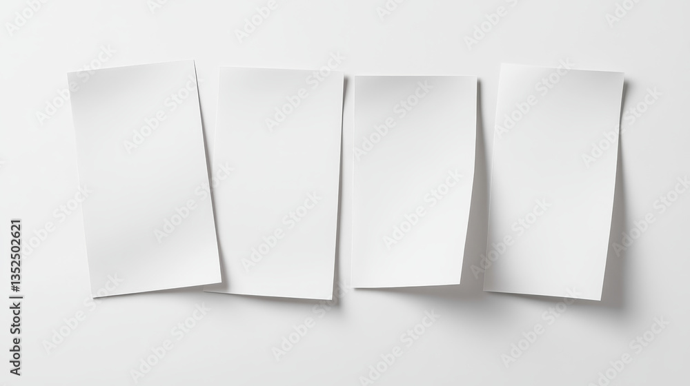 Poster set of four blank vector realistic paper sheets isolated on white background