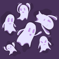 A collection of flying ghosts. Illustration vector graphic design cute ghost.