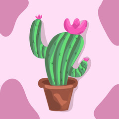 Cactus in a pot. Vector cactus. Hand drawn vector. Gardening.