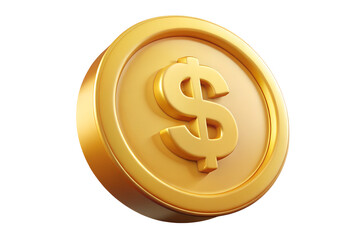 3D Rendered Golden Coin with Dollar Sign Isolated on Transparent 