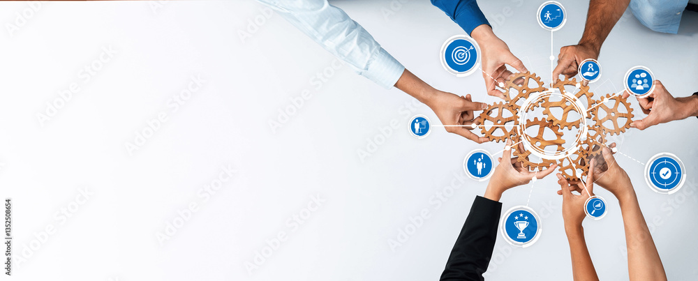 Poster a striking visual representation of teamwork, showcasing diverse hands collaborating on a project. i