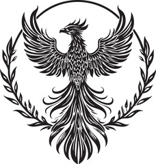 Black Phoenix Vector SVG Outline Detailed Bird Illustration