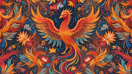 Happy Phoenix A vibrant and colorful phoenix pattern with red ye