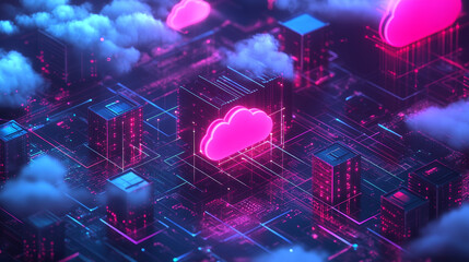 Cloud computing for data storage and safety, Cloud icon with data icon on background world map, Futuristic technology global network data connection. Cybersecurity digital background 3D Rendering