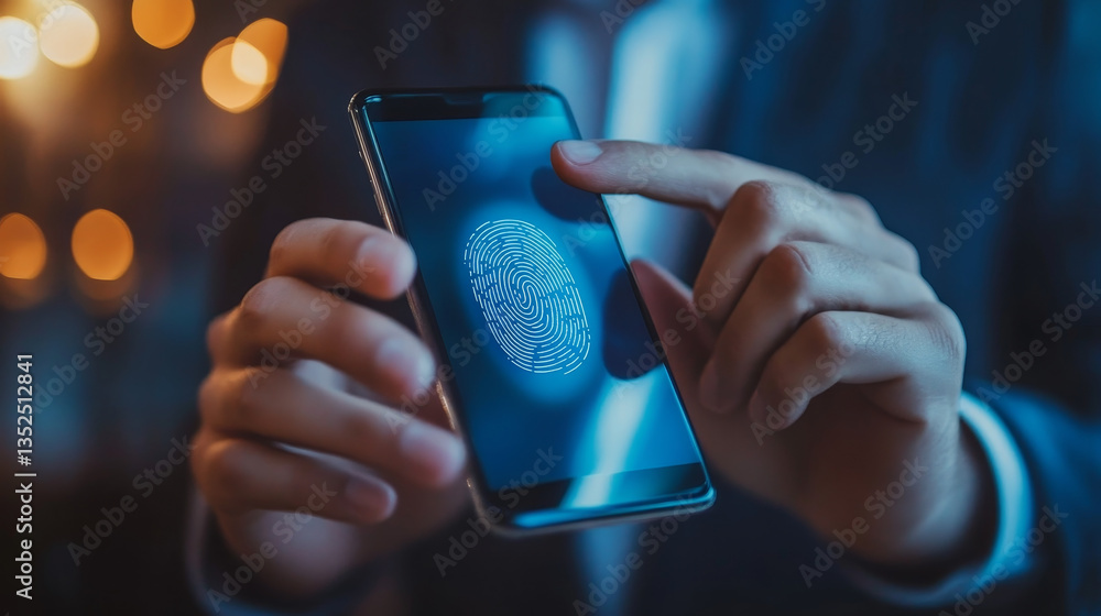 Poster fingerprint identification technology concept login on your smartphone to secure privacy of personal