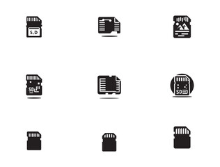 Simple icons, memory cards, SD cards, digital storage silhouette vector 
