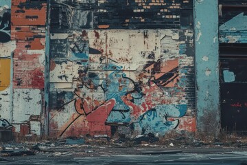 Fototapeta premium Graffiti on a wall filled with bold colors and dynamic designs. The street art brings energy and personality to the urban environment, capturing the raw expression of city culture. 