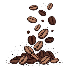 Obraz premium Caffeine Cascade: A lively depiction of coffee beans in mid-air, cascading into a delicious pile, representing the aromatic essence of morning rituals.