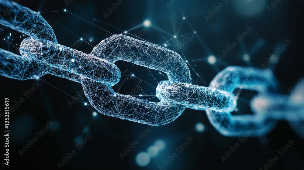Poster blockchain technology abstract concept. the polygons are connected in a chain of two pieces on the r