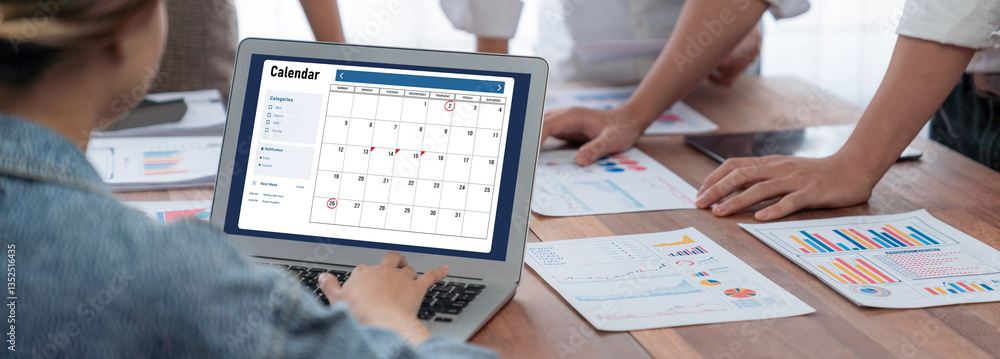 Fototapete Calendar on computer software application for brisk schedule planning for personal organizer and online business