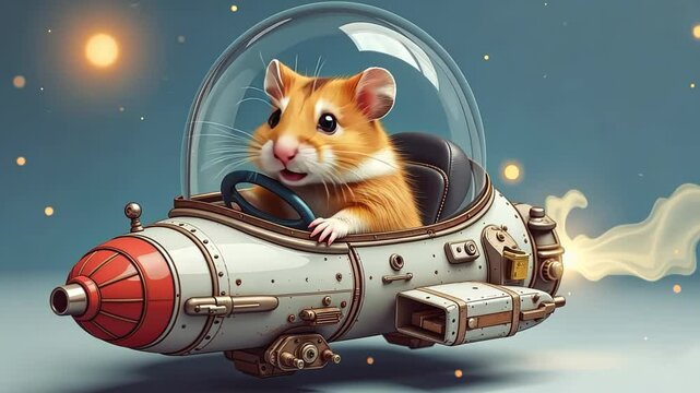  Hamster piloting a space-themed vehicle with a starry background