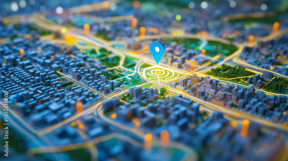Poster technology digital data network connection, cityscape location icons of gps navigation, high speed i