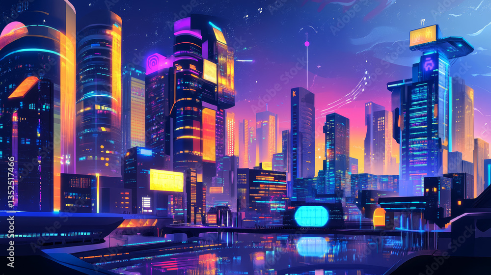 Poster smart city with technology network connecting. internet of things and social media connection. techn
