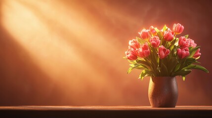 Fototapeta premium Beautiful Pink Tulip Flower Arrangement in Soft Lighting