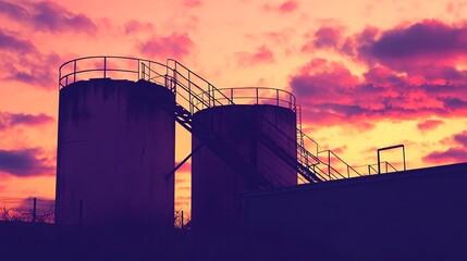 Obraz premium Industrial Silhouette with Colorful Sky at Dusk in High Quality
