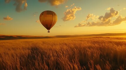 Fototapeta premium Hot air balloon adventure open fields photography serene landscape aerial view new horizons