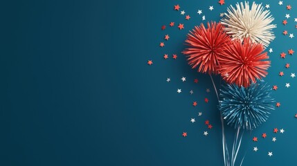 Colorful Fireworks Display with Red, White, and Blue Decorations